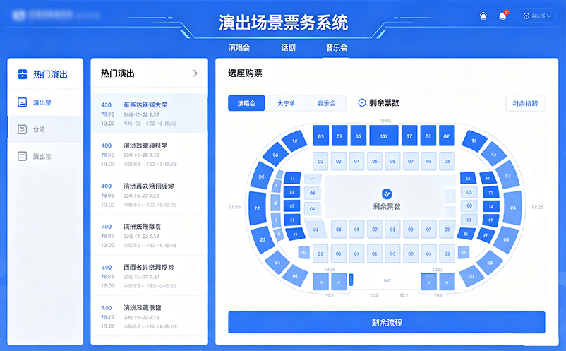 剧院、剧场、演出三种场景，票务系统怎么配