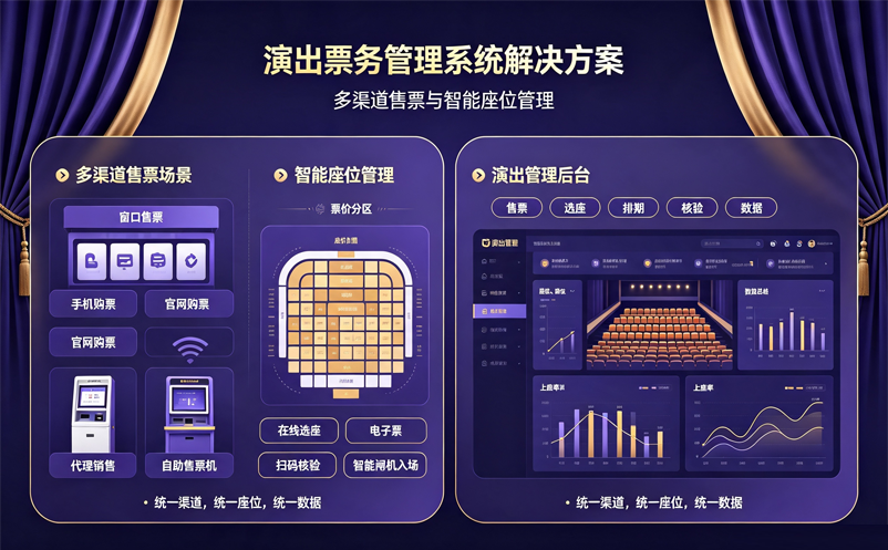 演出票务管理系统解决方案:支持多渠道售票与智能座位管理 演出票务管理系统解决方案:支持多渠道售票与智能座位管理