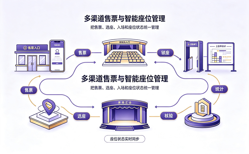 演出票务管理系统解决方案:支持多渠道售票与智能座位管理 演出票务管理系统解决方案:支持多渠道售票与智能座位管理