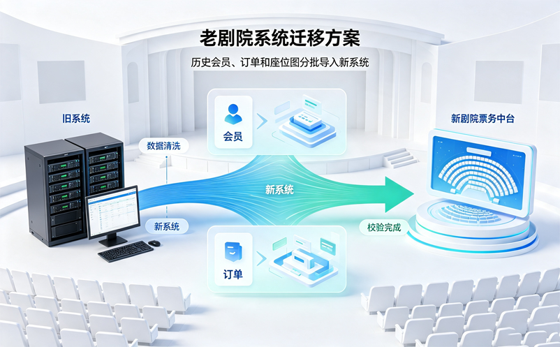 老剧院更换票务系统时，历史会员、订单和座位图怎样迁移？