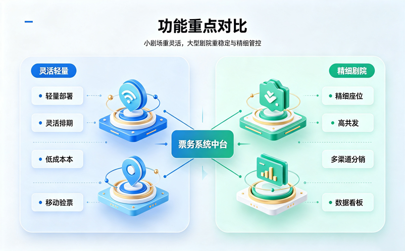 小剧场和大型剧院选择票务系统时，功能重点有什么不同？