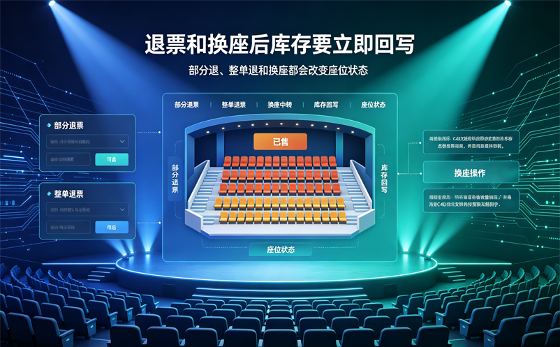 部分退票、整单退票和换座，演出票务管理系统如何更新库存？